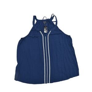 NEW Torrid Plus Size 1 Blue Rayon Blouse Crepe Embroider Sleeveless Navy